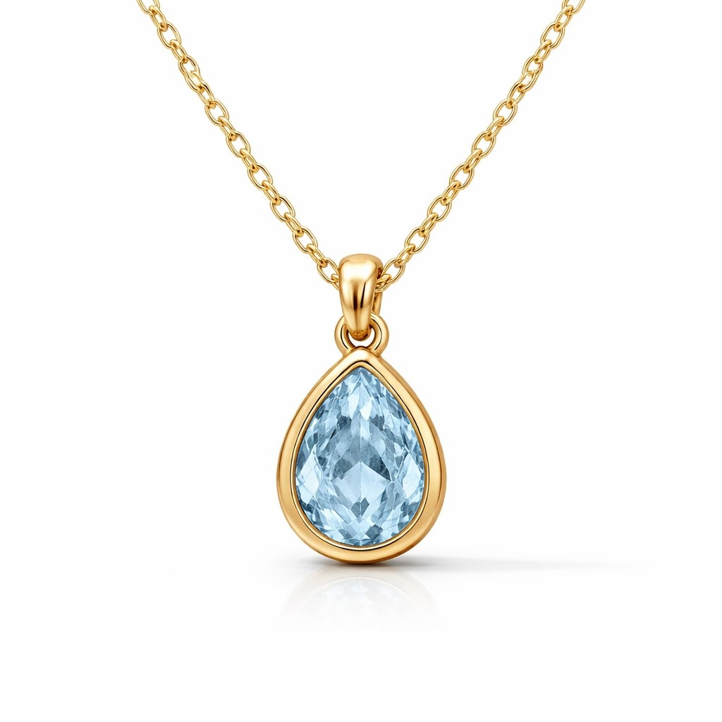 Złoty naszyjnik z kamieniem w kształcie kropli